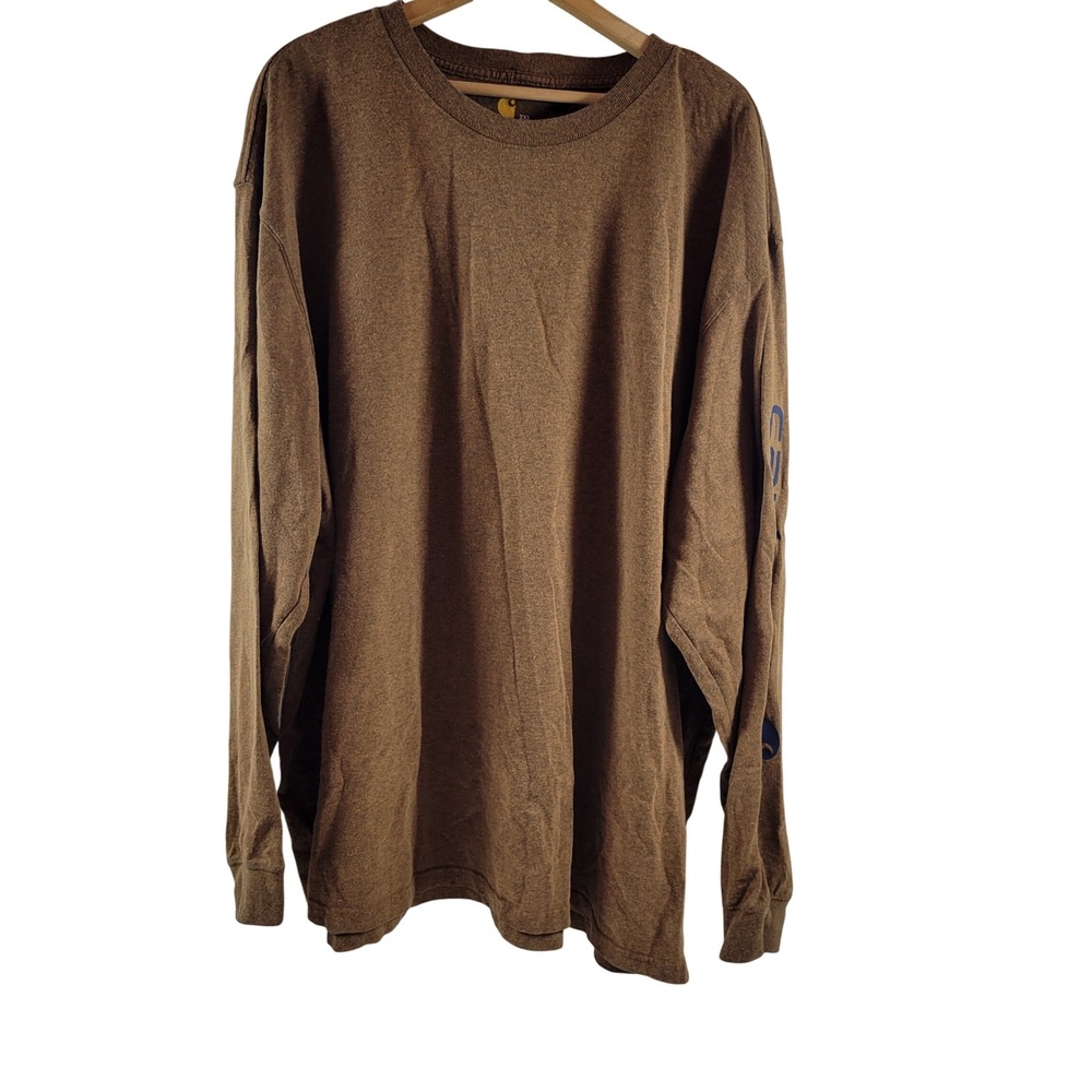 Carhartt Long Sleeve T-Shirt Mens 2XL Brown Excellent K231 Logo Graphic Sleeve